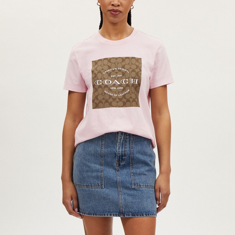 COACH®,SIGNATURE T-SHIRT IN ORGANIC COTTON,Light Pink,Scale View