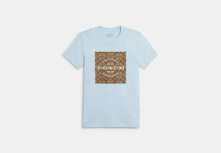 COACH®,SIGNATURE T-SHIRT IN ORGANIC COTTON,Fabric,Icy Blue,Front View