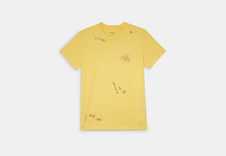 COACH®,DIARY T-SHIRT,Fabric,Yellow,Front View