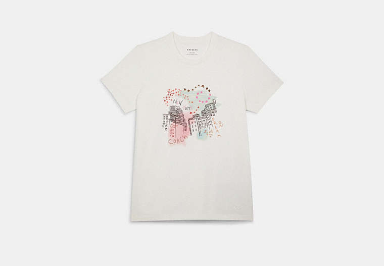 COACH®,DOODLE T-SHIRT,Fabric,White,Front View image number 0