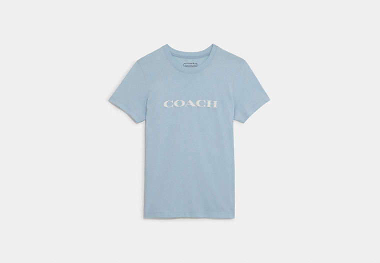 COACH®,ESSENTIAL T-SHIRT IN ORGANIC COTTON,Fabric,Icy Blue,Front View