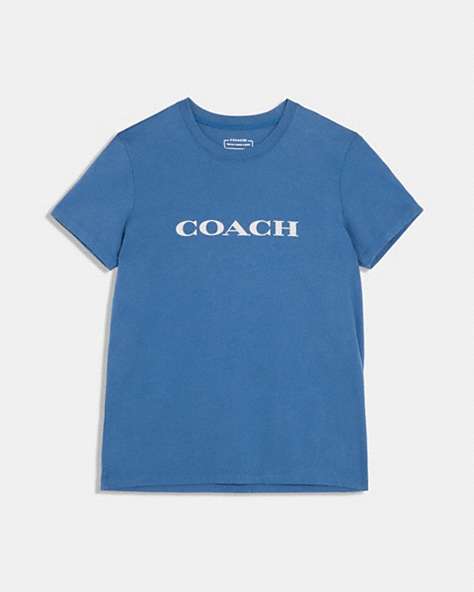 COACH®,ESSENTIAL T-SHIRT IN ORGANIC COTTON,Fabric,Coronet Blue,Front View
