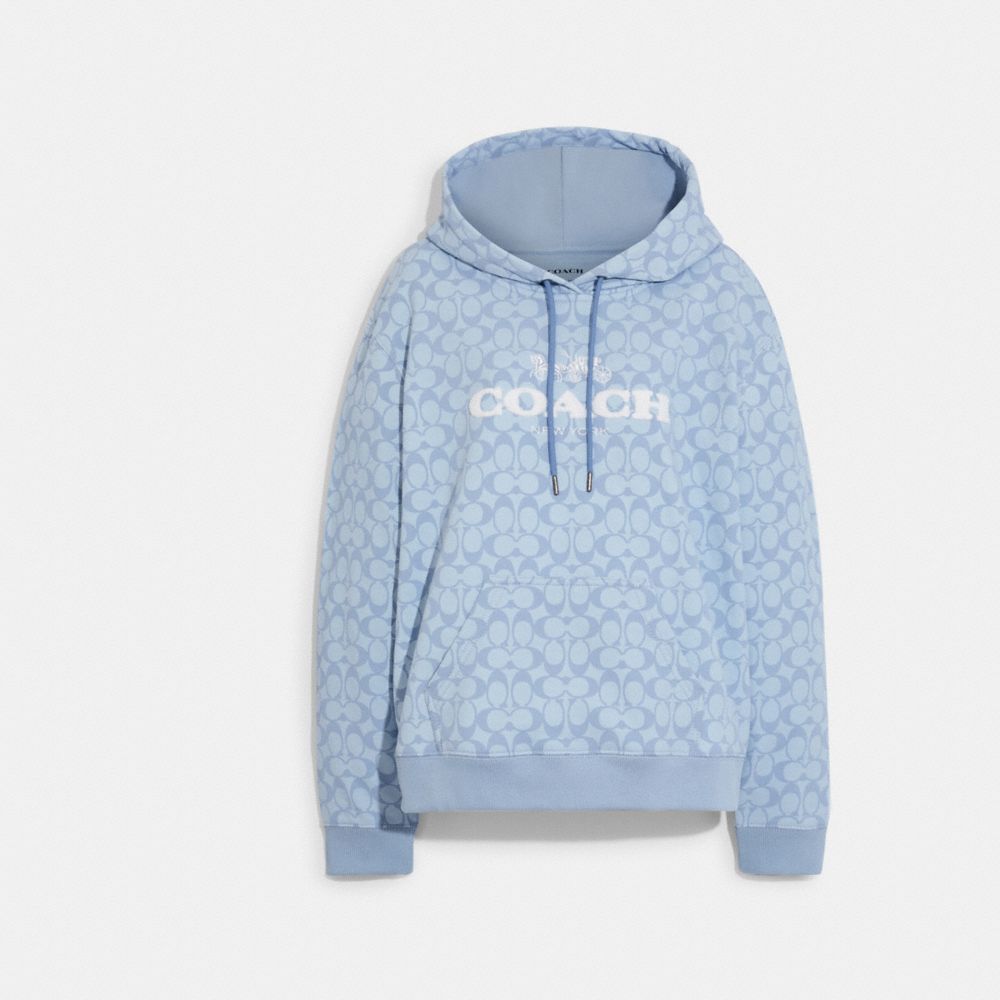 Embroidered Signature Cotton Hoodie - Luxury Blue