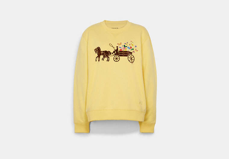 COACH®,HORSE AND CARRIAGE GARDEN CREWNECK,Yellow,Front View