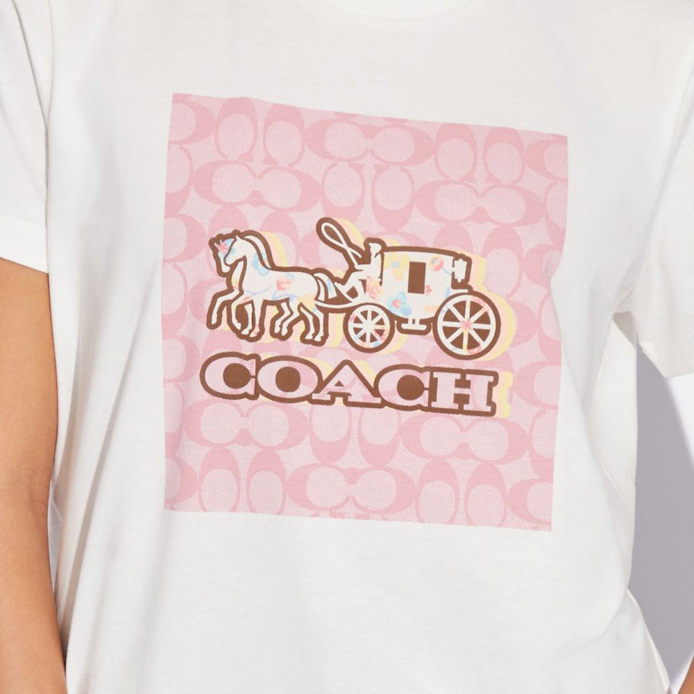 Coach Horse And Carriage Signature T-Shirt Light Apricot Women's