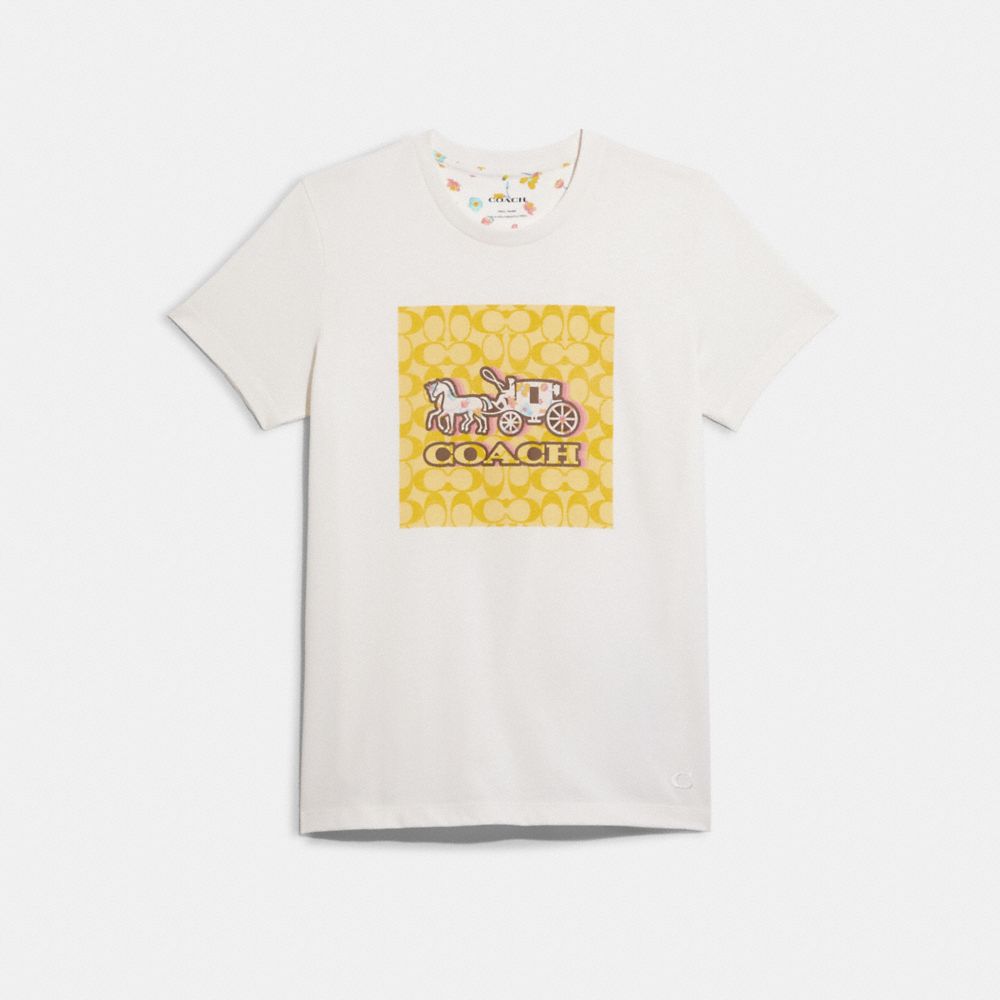 COACH®,スプリング ホース アンド キャリッジ シグネチャー Tシャツ,トップス&ワンピース,ｲｴﾛｰ