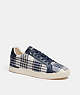 COACH®,CLIP LOW TOP SNEAKER WITH PLAID PRINT,Midnight Navy,Front View