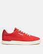 COACH®,CLIP LOW TOP SNEAKER,Leather,Electric Red,Angle View