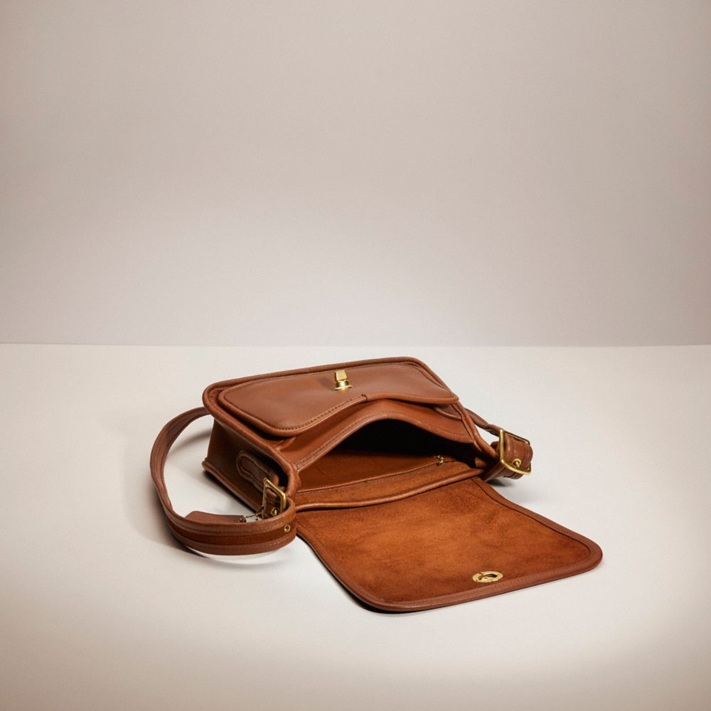 COACH®,Vintage Rambler's Legacy Bag,Leather,Crossbody,Adjustable,Brass,Casual,Brown,Inside View,Top View