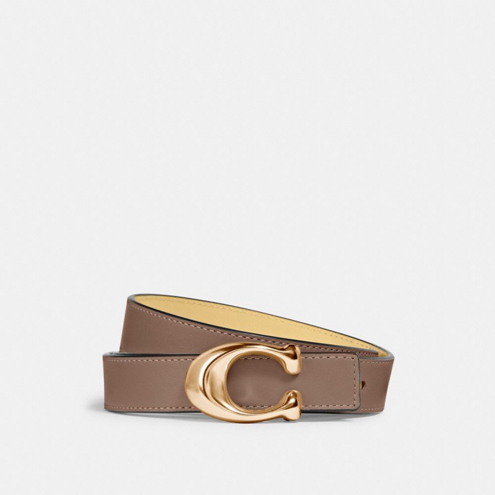 COACH®,C HARDWARE BUCKLE REVERSIBLE BELT, 25MM,Brass/Taupe Vanilla,Front View