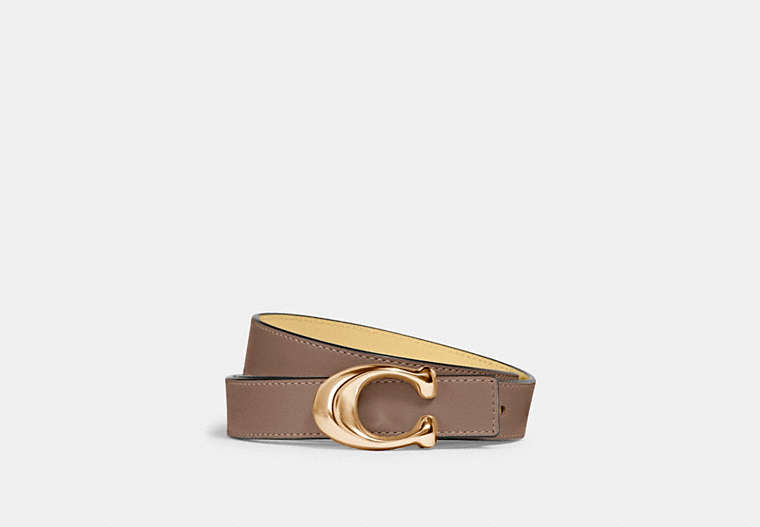 COACH®,C HARDWARE BUCKLE REVERSIBLE BELT, 25MM,Refined Calf Leather,Brass/Taupe Vanilla,Front View