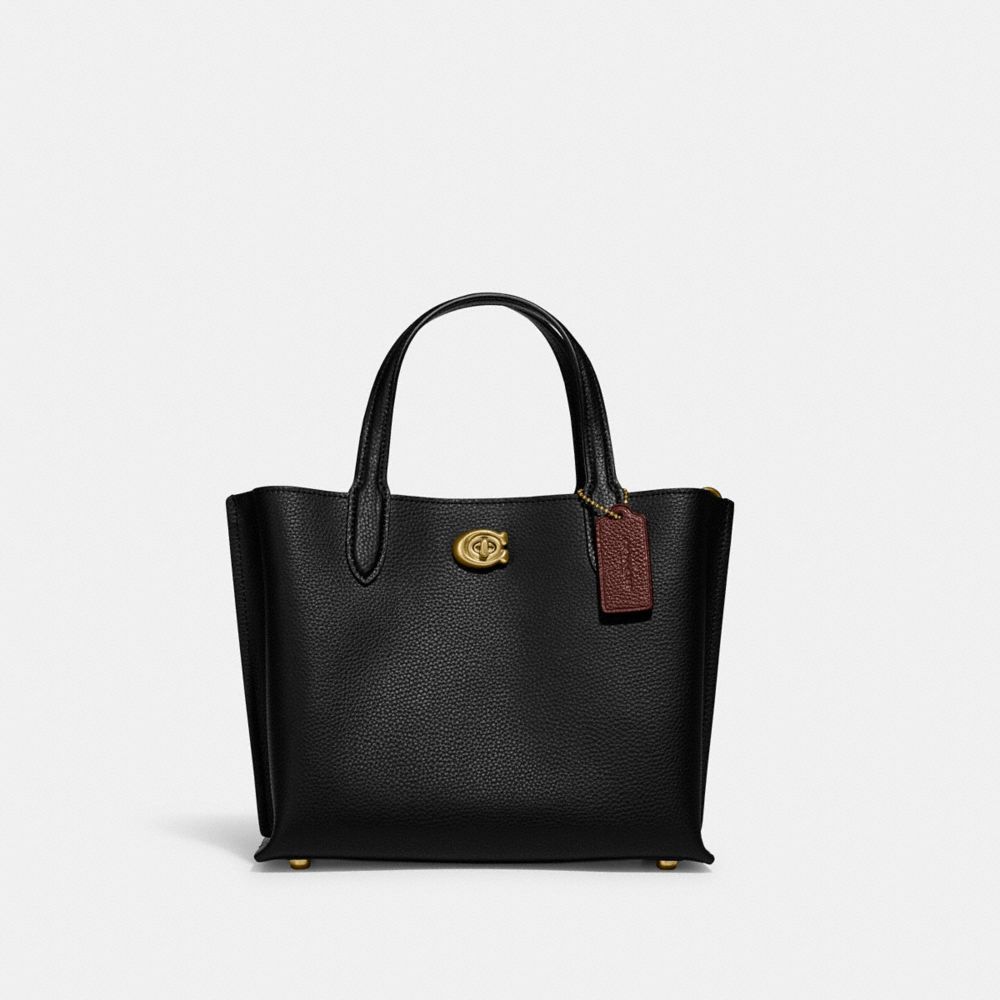 COACH®,WILLOW TOTE BAG 24,Refined Pebble Leather,Medium,Brass/Black,Front View