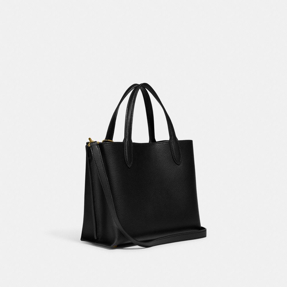 COACH®,WILLOW TOTE BAG 24,Refined Pebble Leather,Medium,Brass/Black,Angle View