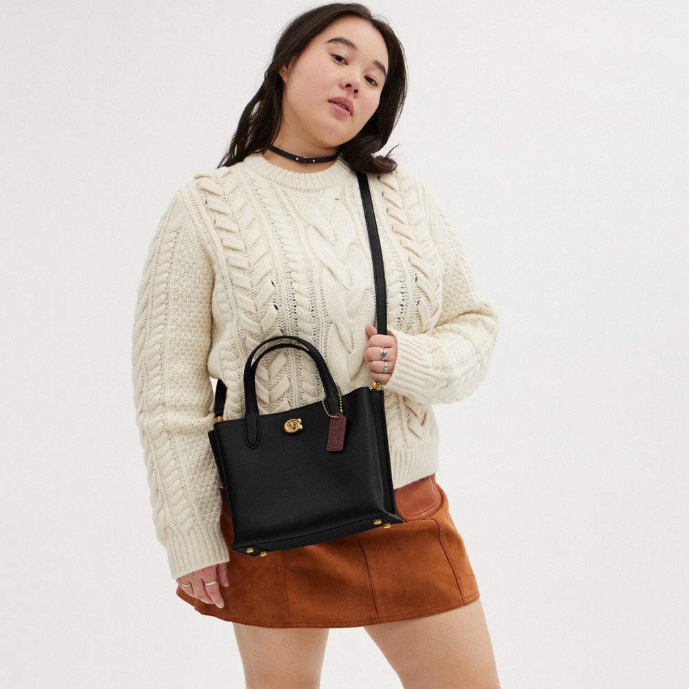 COACH®,Willow Tote Bag 24,Leather,Crossbody,Logo,Metal,Casual,Black
