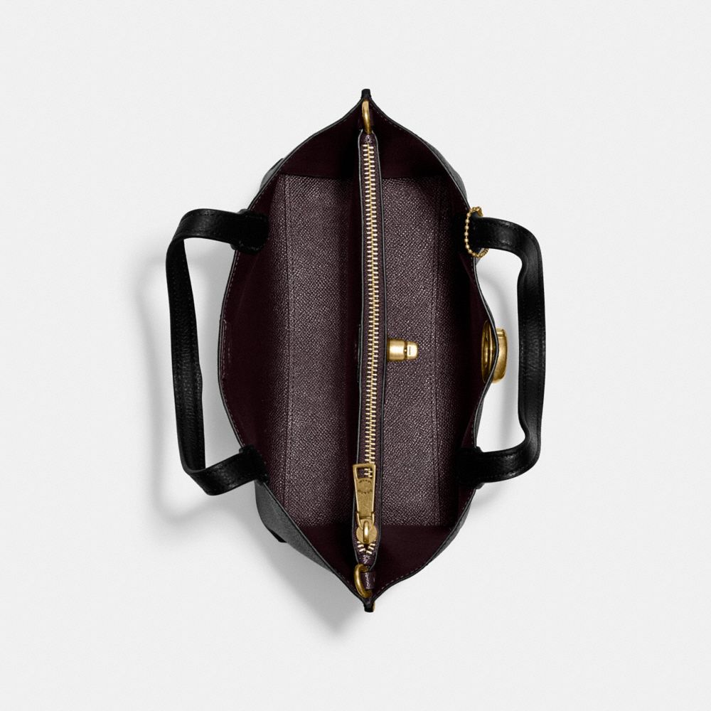 COACH®,Willow Tote Bag 24,Leather,Crossbody,Logo,Metal,Casual,Black,Inside View,Top View