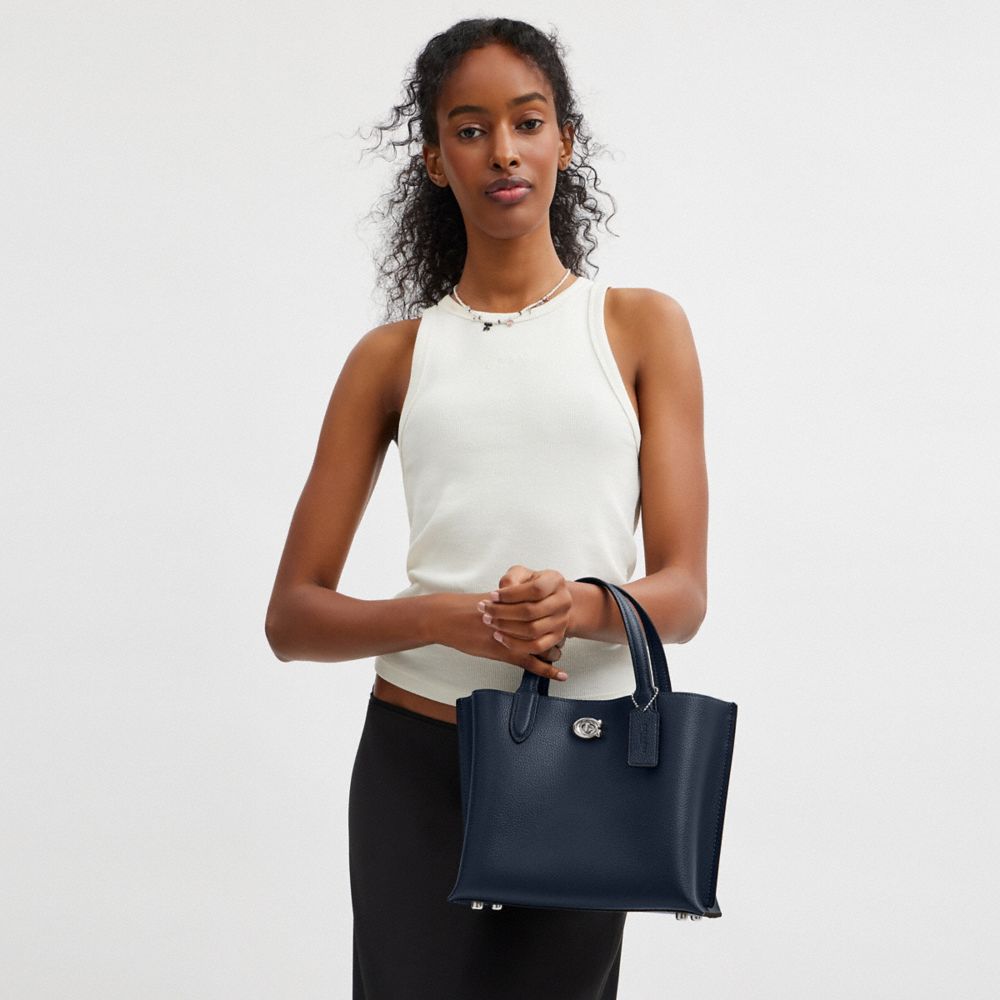 COACH®,Willow Tote Bag 24,Leather,Crossbody,Logo,Metal,Casual,,Detail View