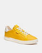 COACH®,LOWLINE LOW TOP SNEAKER IN RECYCLED SIGNATURE JACQUARD,Jacquard/Leather,Canary,Front View