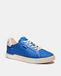 COACH®,LOWLINE LOW TOP SNEAKER IN RECYCLED SIGNATURE JACQUARD,Jacquard/Leather,Blue Fin,Front View