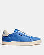 COACH®,LOWLINE LOW TOP SNEAKER IN RECYCLED SIGNATURE JACQUARD,Jacquard/Leather,Blue Fin,Angle View