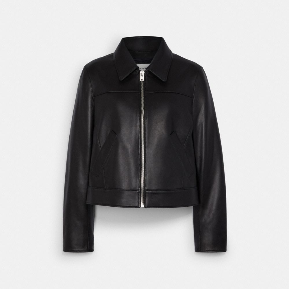 COACH®,LEATHER JACKET,Black,Front View image number 0