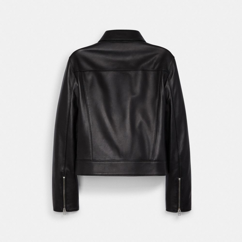 COACH®,LEATHER JACKET,Black,Back View