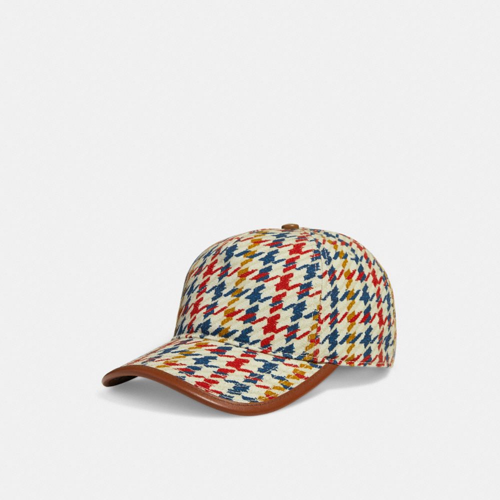 COACH®,Houndstooth Baseball Cap In Organic Cotton,,Front View