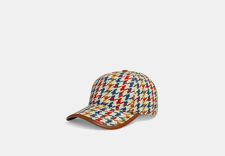 COACH®,HOUNDSTOOTH BASEBALL CAP IN ORGANIC COTTON,Multi,Front View