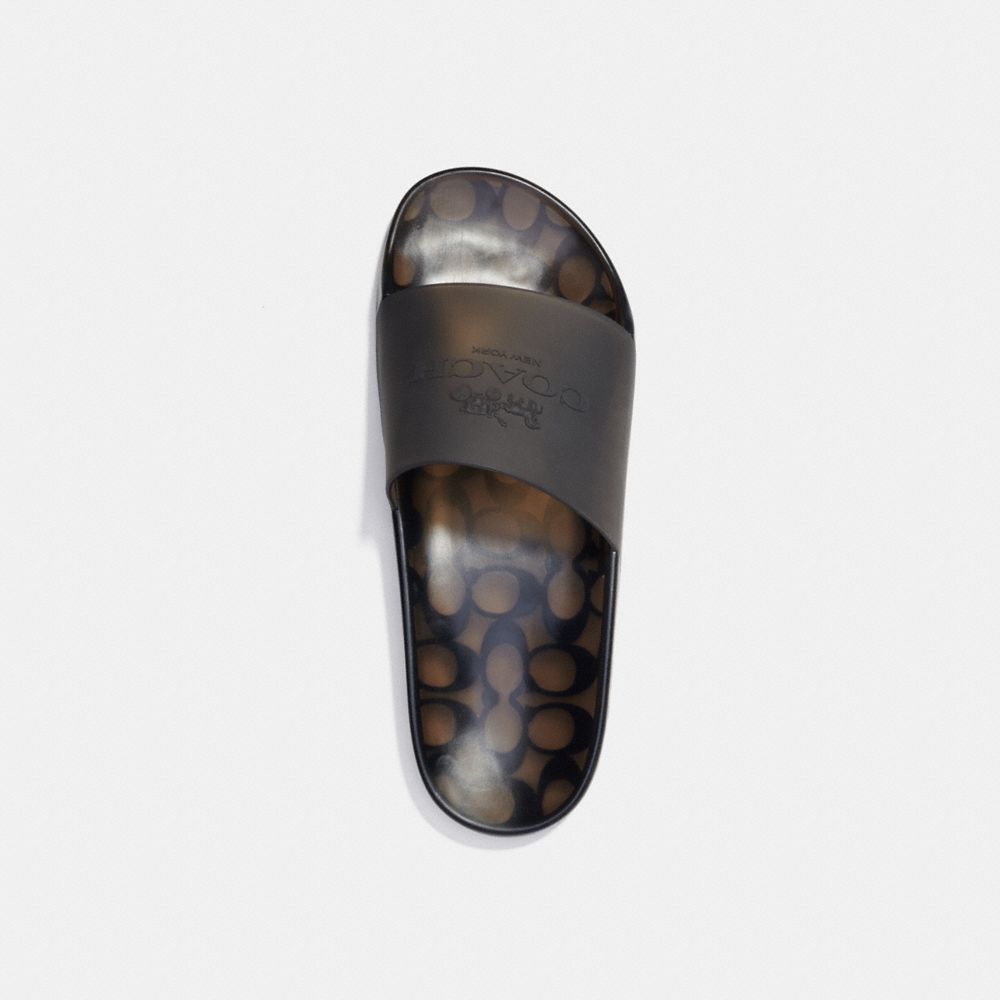 COACH®,Clear Pool Slide,Rubber,Slides,Embossed,Logo,Waterproof,Pool,Black,Inside View,Top View