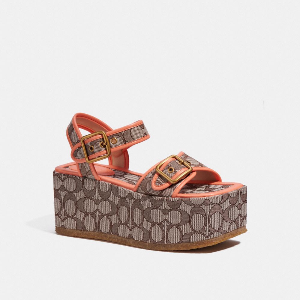 COACH®,NAOMI FLATFORM,Signature Jacquard,Oak/Tangerine,Front View