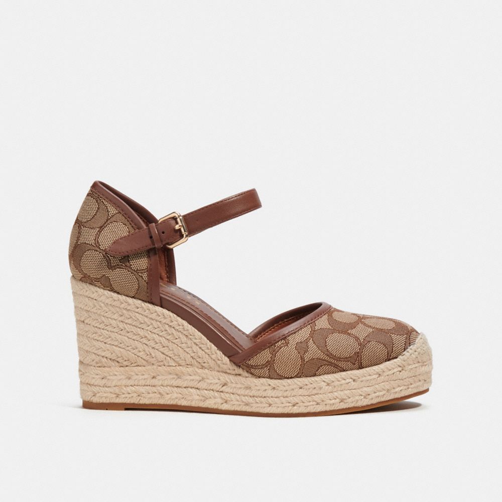 COACH®,RAINE ESPADRILLE IN SIGNATURE JACQUARD,Khaki/Saddle,Angle View