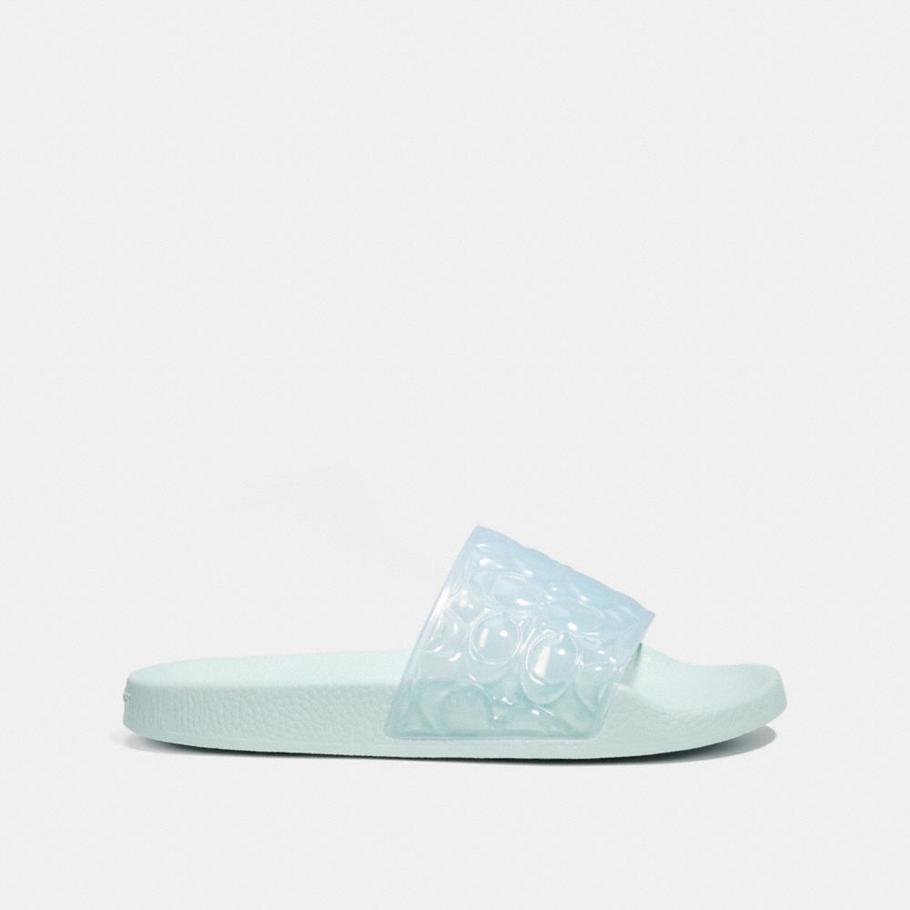 COACH®,UNNA SPORT SLIDE,Rubber,Light Teal,Angle View