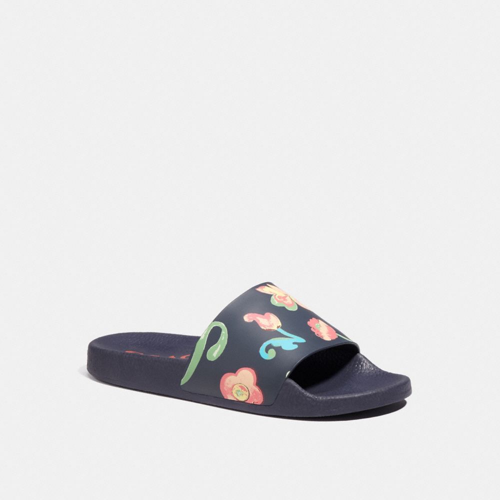 COACH®,ULI SPORT SLIDE WITH FLORAL,Midnight Navy,Front View