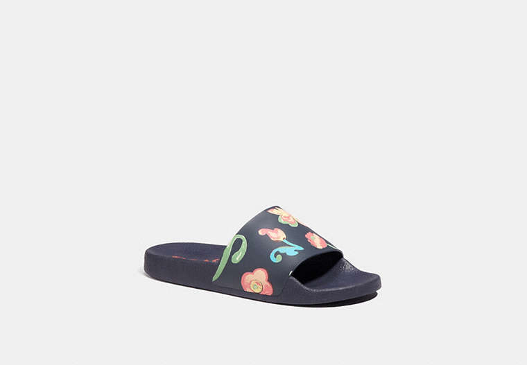 COACH®,ULI SPORT SLIDE WITH FLORAL,Midnight Navy,Front View