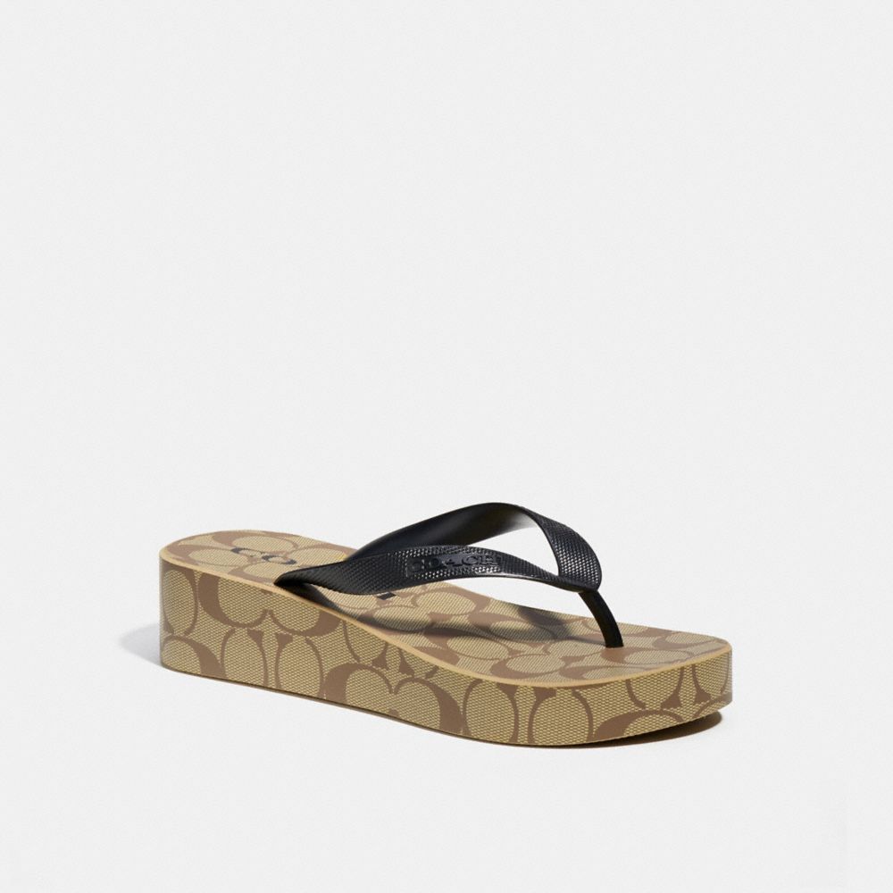 COACH®,LYNN FLIP FLOP,Khaki/Black,Front View