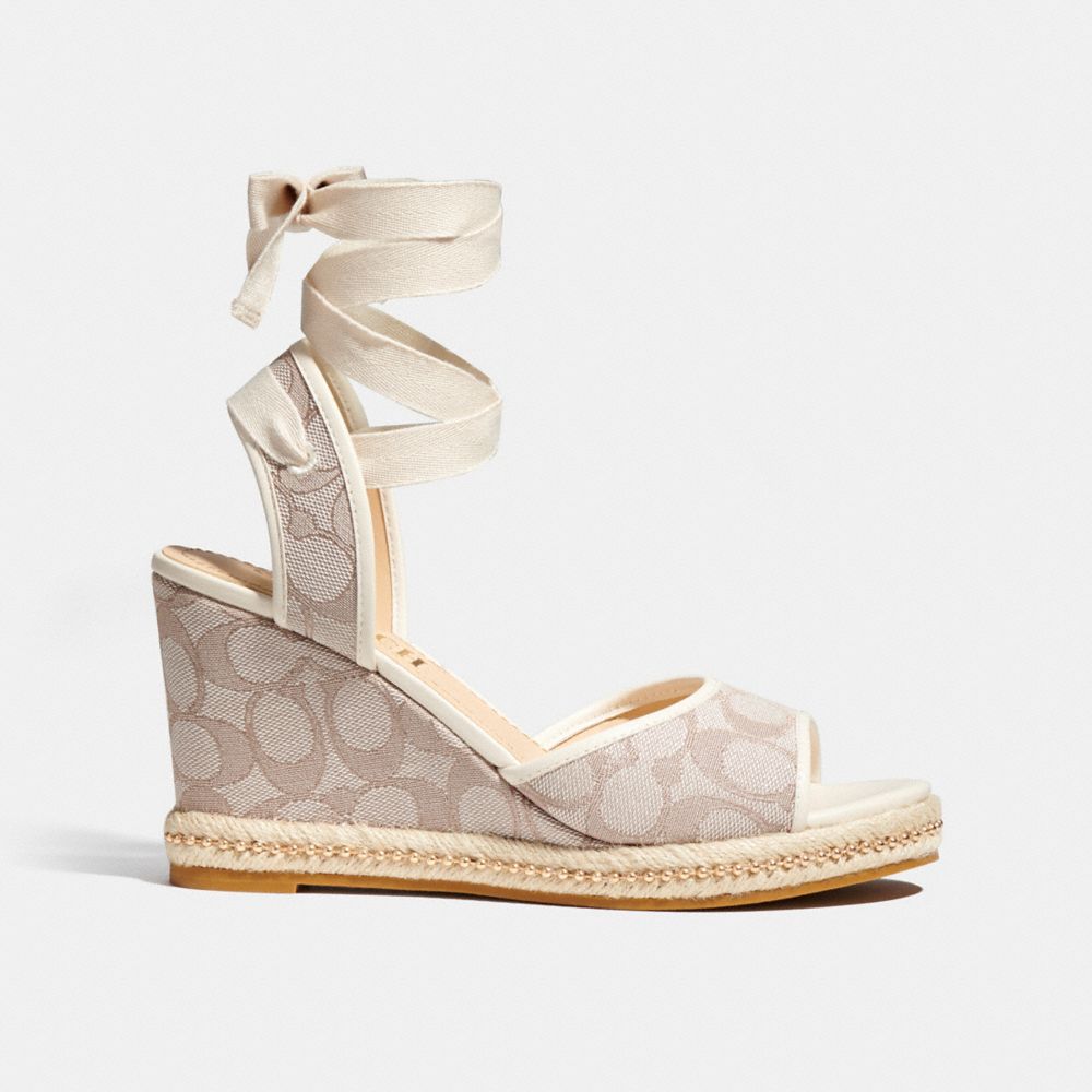 COACH®,PAGE WEDGE,Signature Jacquard,Stone/Chalk,Angle View