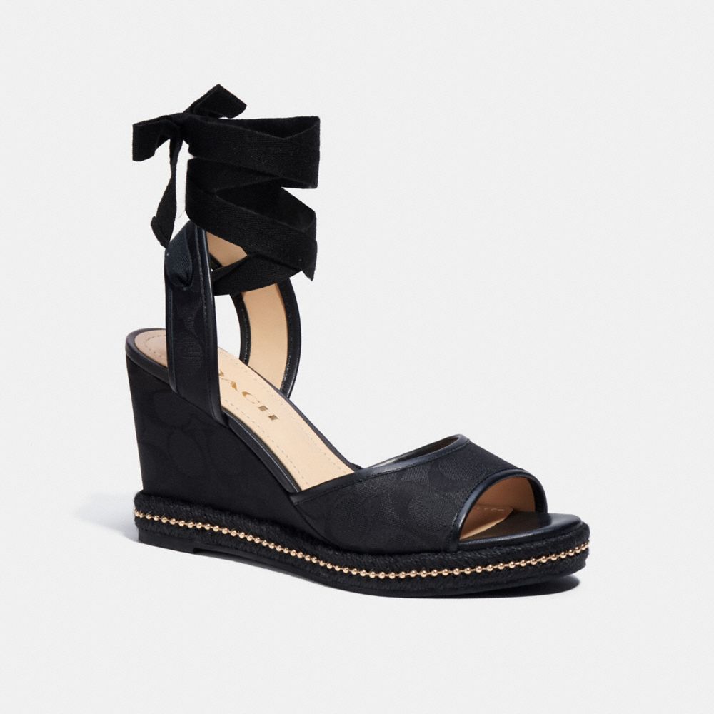 Shop Coach Outlet Page Wedge In Recycled Signature Jacquard In Black