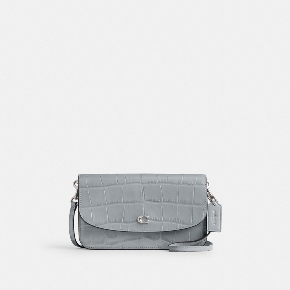 COACH®,HAYDEN CROSSBODY BAG,croc embossed leather,Mini,Silver/Grey Blue,Front View