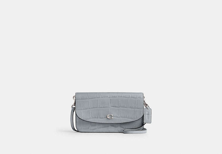 COACH®,HAYDEN CROSSBODY BAG,croc embossed leather,Mini,Silver/Grey Blue,Front View