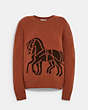 COACH®,HORSE AND CARRIAGE WRAP INTARSIA SWEATER,Wool/Cashmere,Brown,Front View
