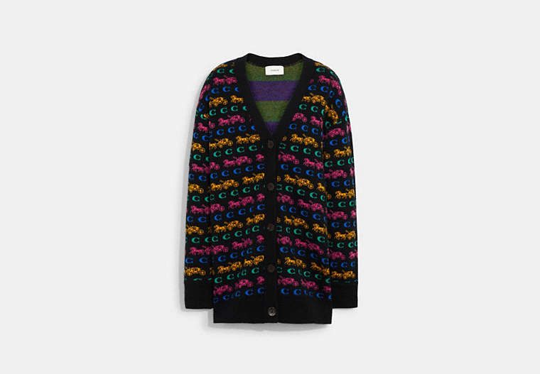 COACH®,HORSE AND CARRIAGE CARDIGAN,wool,Black,Front View