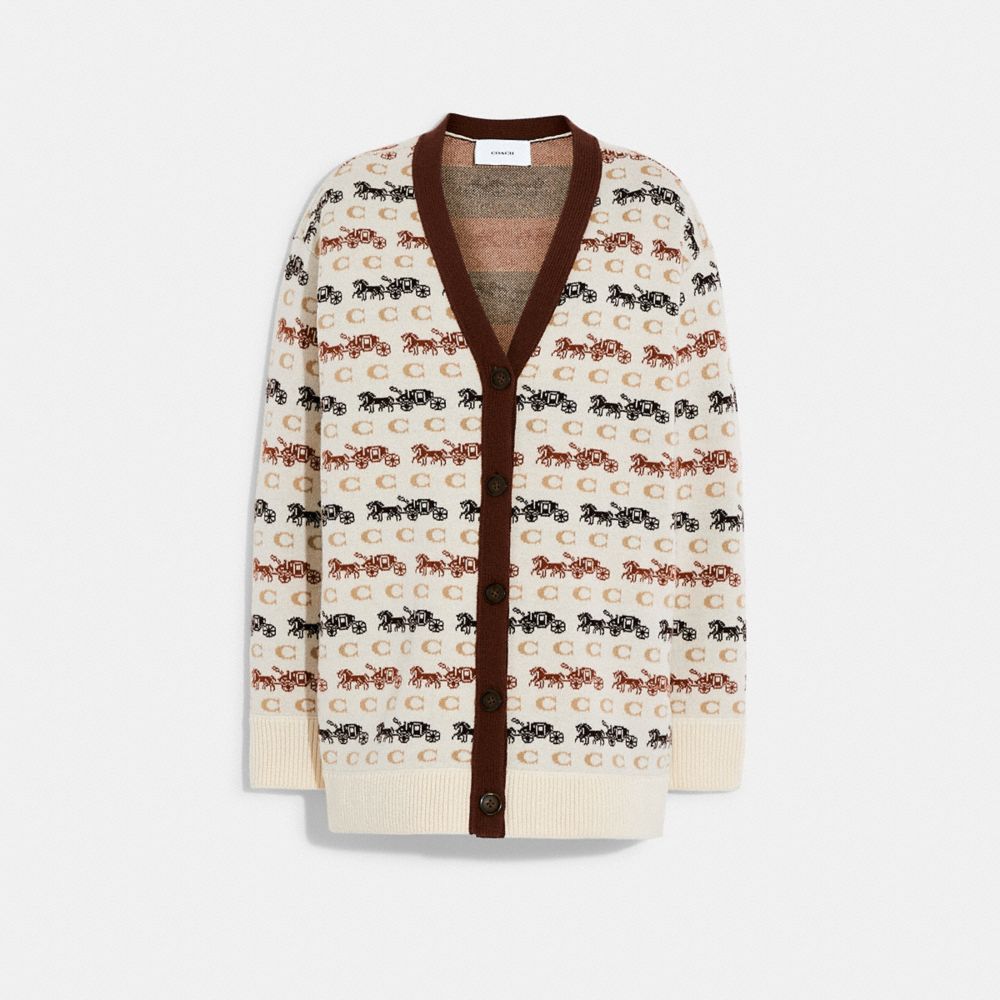 COACH®,CARDIGAN CHEVAL ET CHARIOT,laine,Crème,Front View