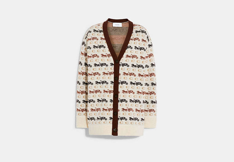 COACH®,HORSE AND CARRIAGE CARDIGAN,wool,Cream,Front View