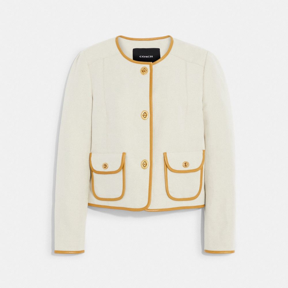 COACH®,CANVAS JACKET WITH BONNIE BINDING,Linen,Cream,Front View