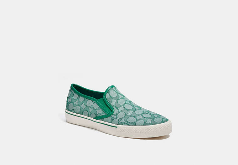COACH®,SLIP ON SKATE SNEAKER,Signature Jacquard,Green,Front View