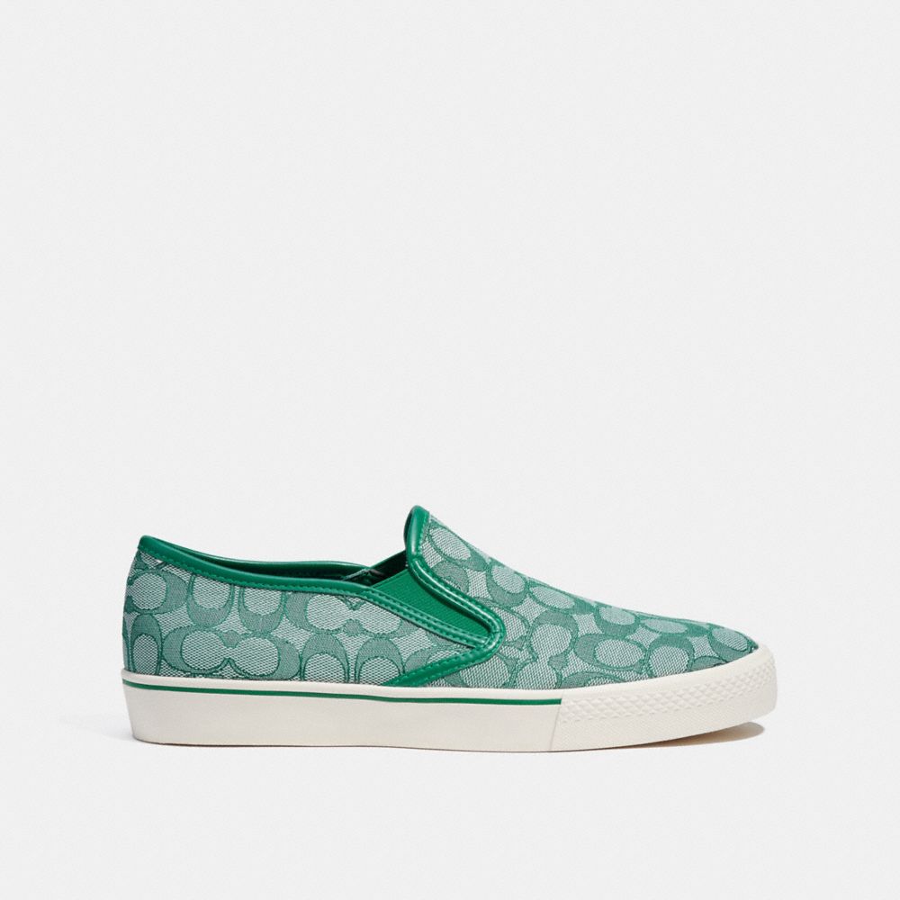 COACH®,SNEAKERS DE SKATE À ENFILER,Jacquard signature,Vert,Angle View