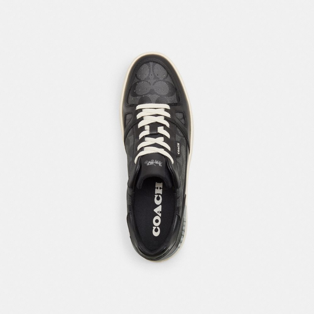 COACH®,Clip Court Sneaker,Rubber,Leather,Canvas,Casual,Logo,Perforated,Casual,Black,Inside View,Top View