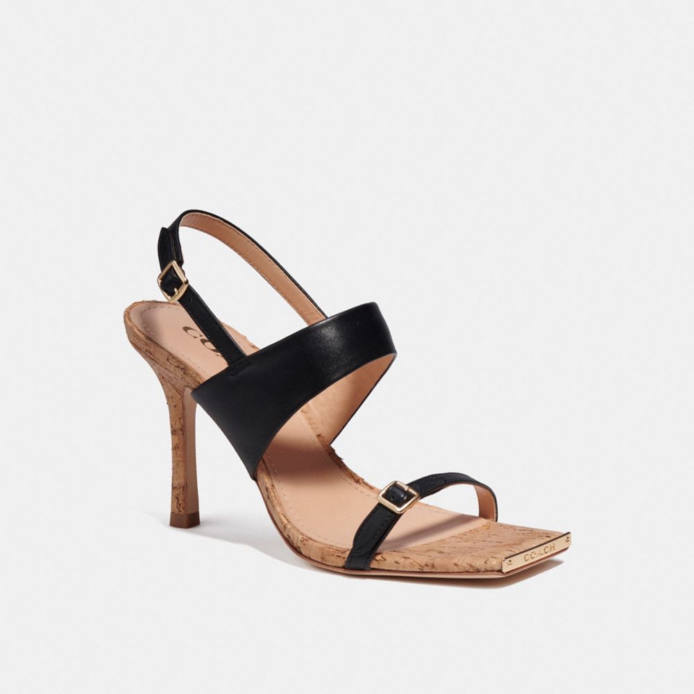 COACH®,KIT SANDAL,Leather,Black,Front View