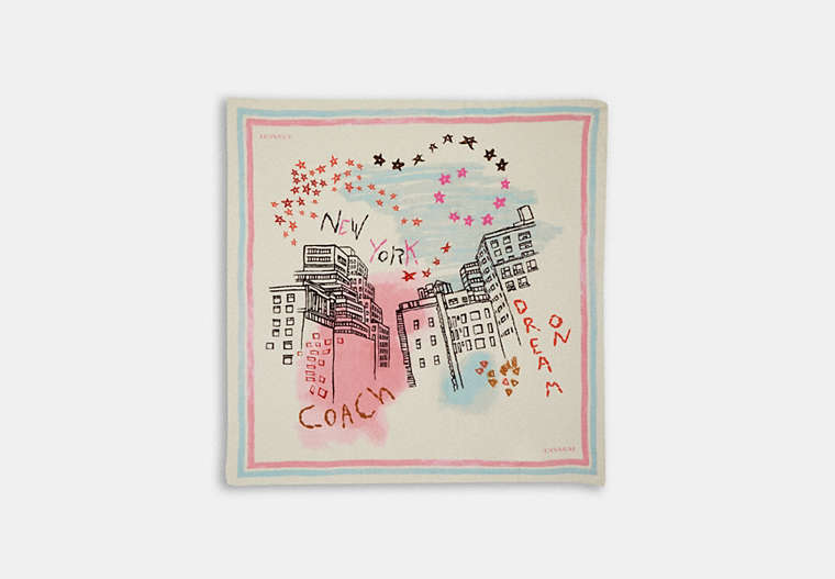 COACH®,DOODLE DREAM PRINT OVERSIZED SQUARE SCARF,Silk,Pink/Multicolor,Front View
