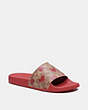 COACH®,UDELE SPORT SLIDE WITH HEART PRINT,Signature Coated Canvas,Electric Red,Front View