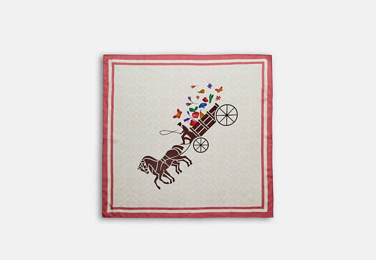 COACH®,HORSE AND CARRIAGE VEGGIE CART PRINT SILK SQUARE SCARF,Chalk,Front View